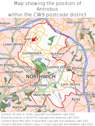 Map showing location of Antrobus within CW9