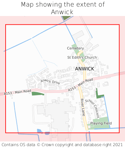 Map showing extent of Anwick as bounding box