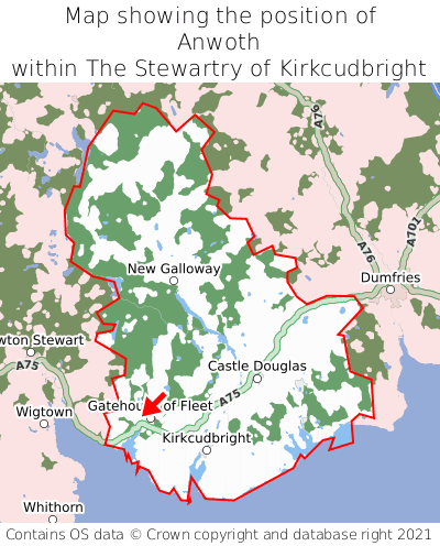 Map showing location of Anwoth within The Stewartry of Kirkcudbright