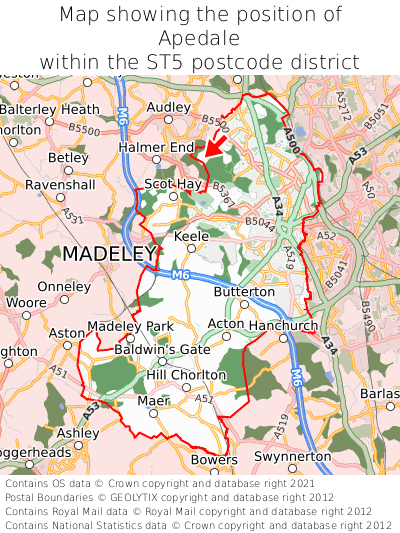 Map showing location of Apedale within ST5