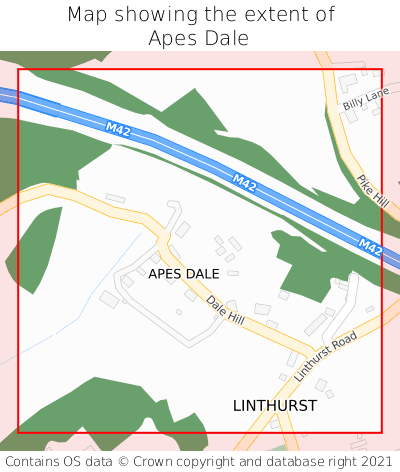 Map showing extent of Apes Dale as bounding box