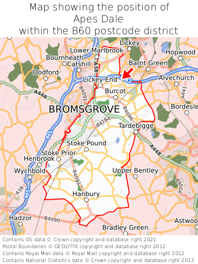 Map showing location of Apes Dale within B60
