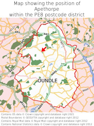 Map showing location of Apethorpe within PE8