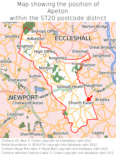 Map showing location of Apeton within ST20