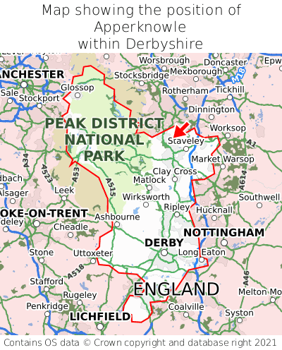Map showing location of Apperknowle within Derbyshire