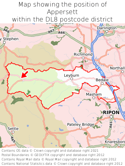 Map showing location of Appersett within DL8