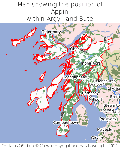 Map showing location of Appin within Argyll and Bute