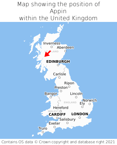 Map showing location of Appin within the UK