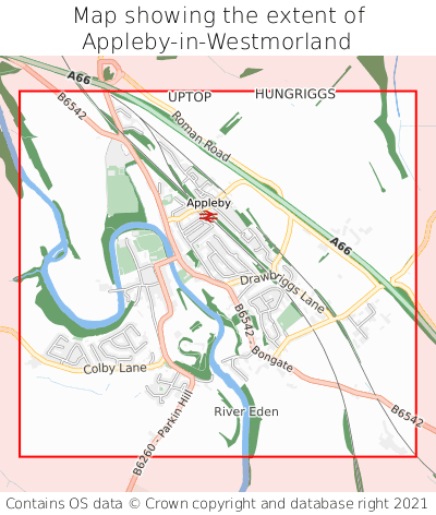 Map showing extent of Appleby-in-Westmorland as bounding box