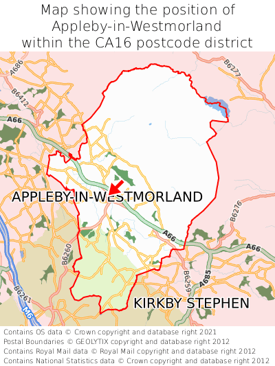 Map showing location of Appleby-in-Westmorland within CA16