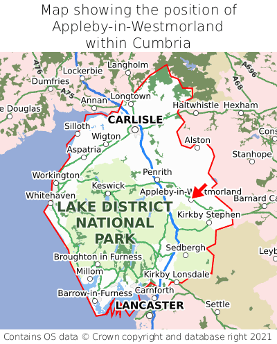 Map showing location of Appleby-in-Westmorland within Cumbria