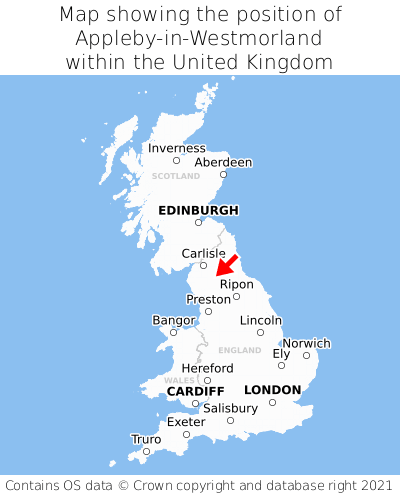 Map showing location of Appleby-in-Westmorland within the UK