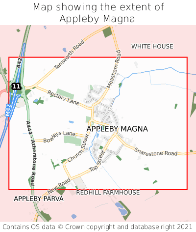 Map showing extent of Appleby Magna as bounding box