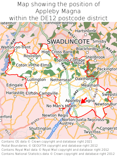 Map showing location of Appleby Magna within DE12