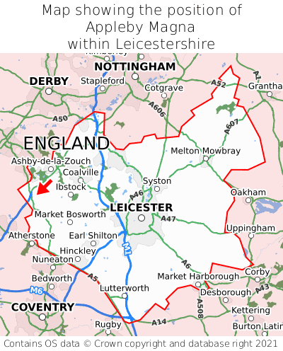 Map showing location of Appleby Magna within Leicestershire