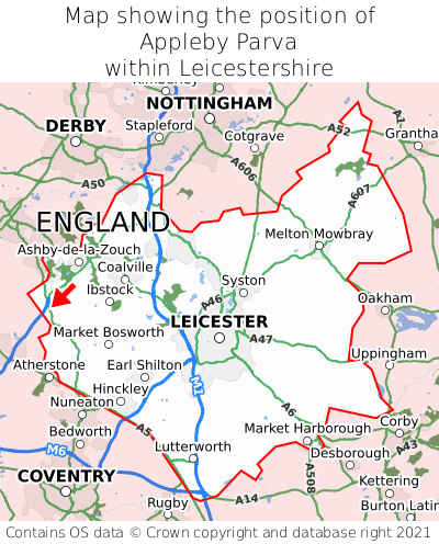 Map showing location of Appleby Parva within Leicestershire