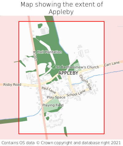 Map showing extent of Appleby as bounding box