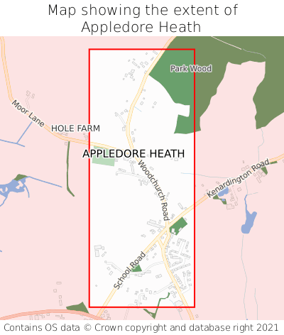 Map showing extent of Appledore Heath as bounding box