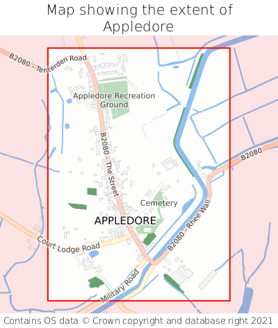 Map showing extent of Appledore as bounding box