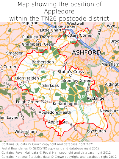 Map showing location of Appledore within TN26