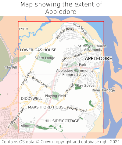 Map showing extent of Appledore as bounding box