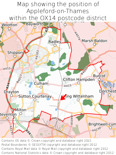 Map showing location of Appleford-on-Thames within OX14