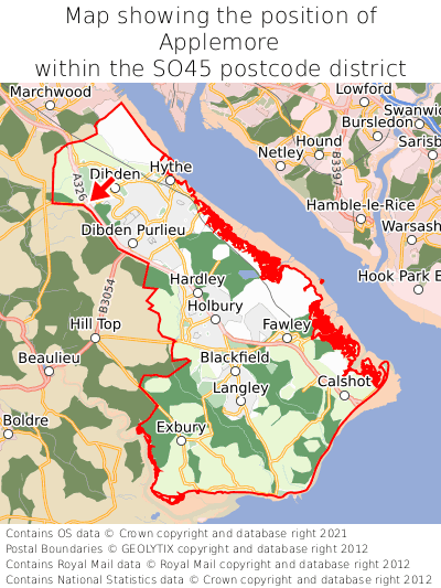 Map showing location of Applemore within SO45