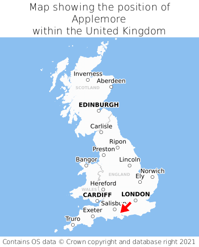 Map showing location of Applemore within the UK