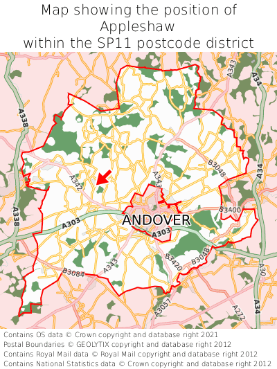 Map showing location of Appleshaw within SP11