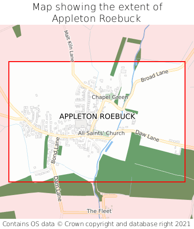 Map showing extent of Appleton Roebuck as bounding box