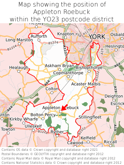Map showing location of Appleton Roebuck within YO23