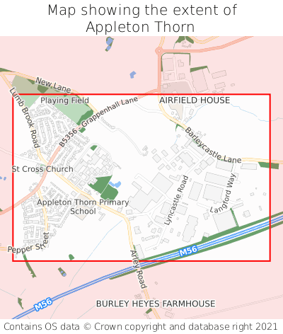 Map showing extent of Appleton Thorn as bounding box