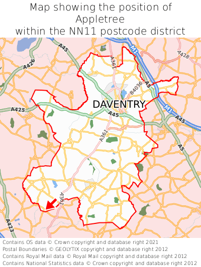 Map showing location of Appletree within NN11