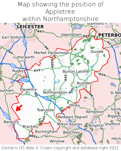 Map showing location of Appletree within Northamptonshire