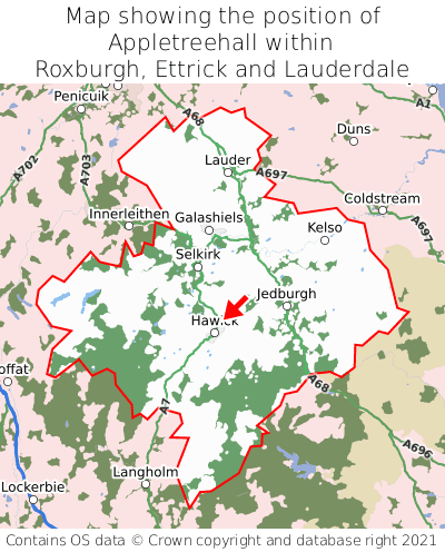 Map showing location of Appletreehall within Roxburgh, Ettrick and Lauderdale
