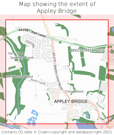 Map showing extent of Appley Bridge as bounding box