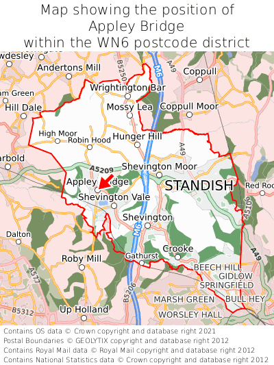 Map showing location of Appley Bridge within WN6