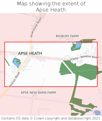 Map showing extent of Apse Heath as bounding box