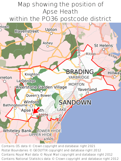 Map showing location of Apse Heath within PO36