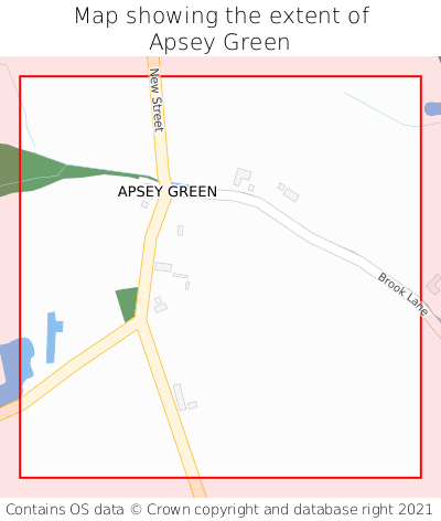 Map showing extent of Apsey Green as bounding box
