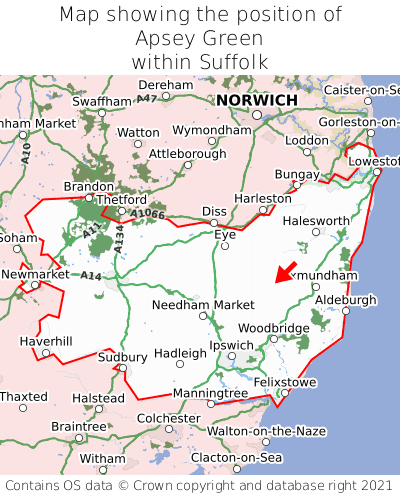 Map showing location of Apsey Green within Suffolk