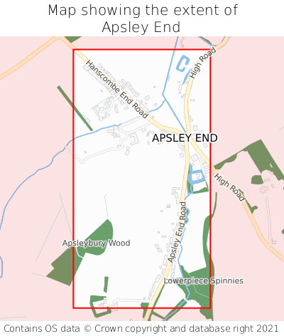 Map showing extent of Apsley End as bounding box