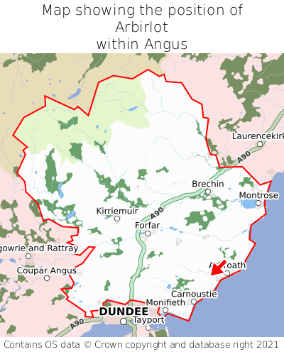 Map showing location of Arbirlot within Angus