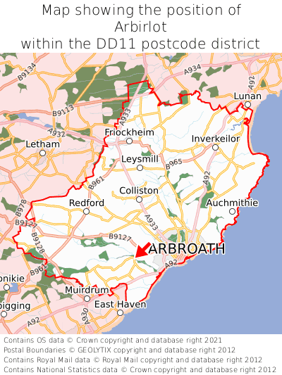 Map showing location of Arbirlot within DD11