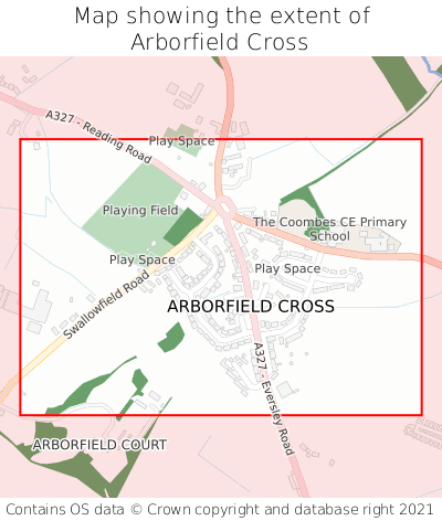Map showing extent of Arborfield Cross as bounding box
