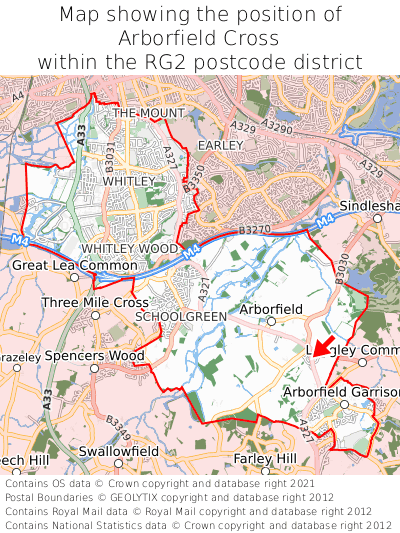 Map showing location of Arborfield Cross within RG2