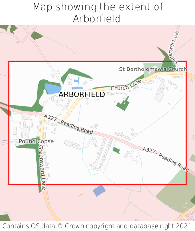 Map showing extent of Arborfield as bounding box