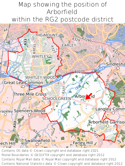 Map showing location of Arborfield within RG2