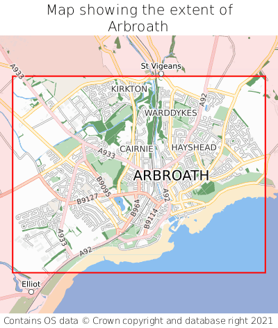Map showing extent of Arbroath as bounding box