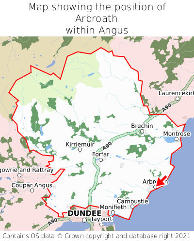 Map showing location of Arbroath within Angus